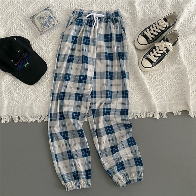 Pants New Bunch of Feet Fashion Loose Black Plaid Summer Harajuku Students - gallery