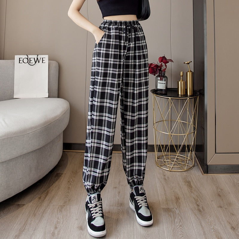 Pants New Bunch of Feet Fashion Loose Black Plaid Summer Harajuku Students - gallery