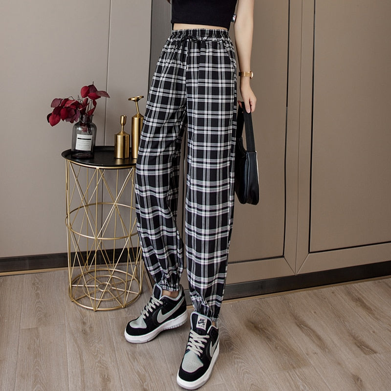 Pants New Bunch of Feet Fashion Loose Black Plaid Summer Harajuku Students - gallery