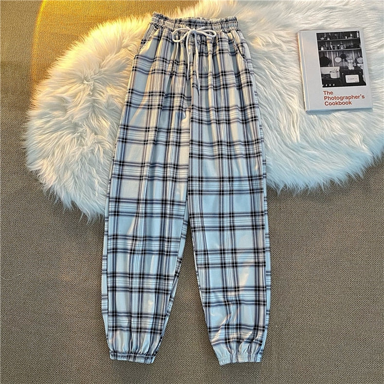 Pants New Bunch of Feet Fashion Loose Black Plaid Summer Harajuku Students - gallery