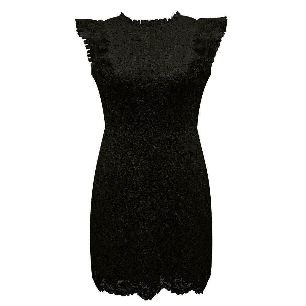 Lace Dress with Delicate Overlay - Women's Evening Style