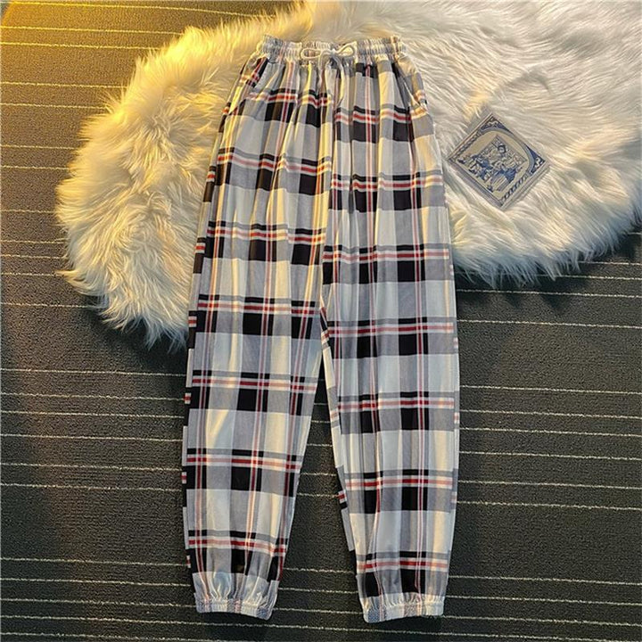 Pants New Bunch of Feet Fashion Loose Black Plaid Summer Harajuku Students - gallery