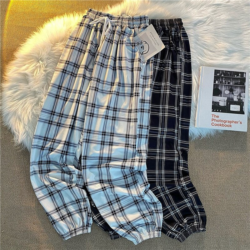 Pants New Bunch of Feet Fashion Loose Black Plaid Summer Harajuku Students - gallery