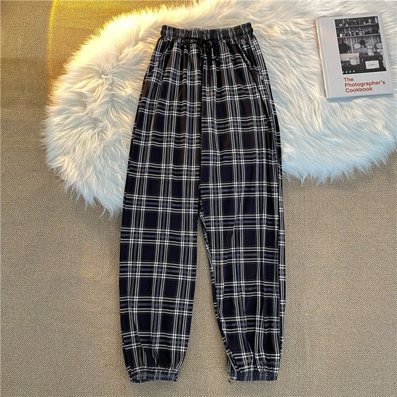 Pants New Bunch of Feet Fashion Loose Black Plaid Summer Harajuku Students - gallery