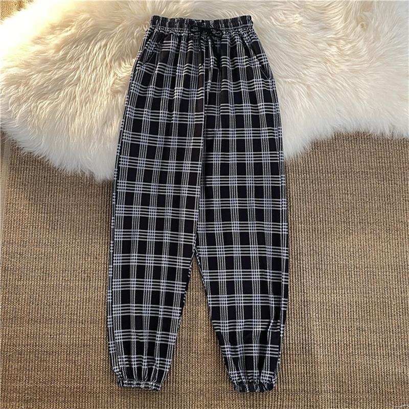 Pants New Bunch of Feet Fashion Loose Black Plaid Summer Harajuku Students - gallery