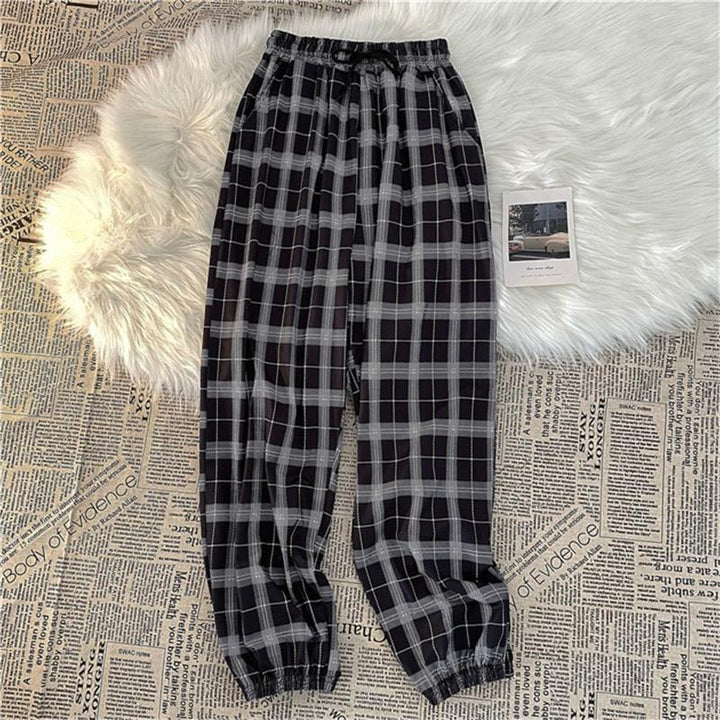 Pants New Bunch of Feet Fashion Loose Black Plaid Summer Harajuku Students - gallery