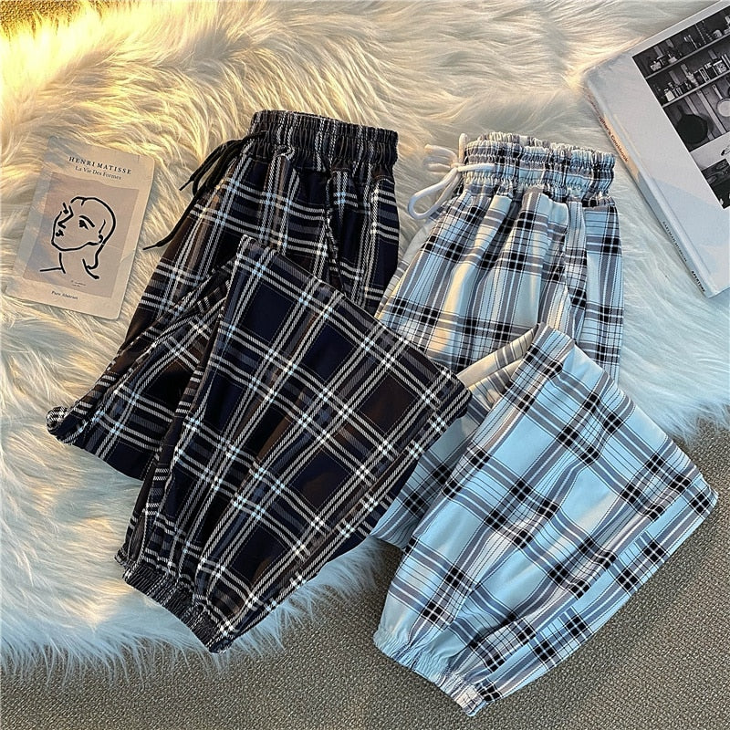 Pants New Bunch of Feet Fashion Loose Black Plaid Summer Harajuku Students