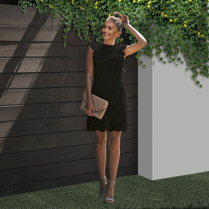 Lace Dress with Delicate Overlay - Women's Evening Style