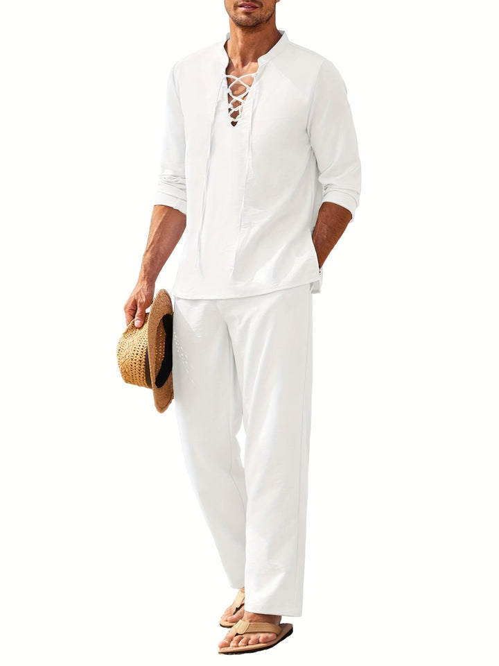 Breathable Summer Henley and Trousers Set for Men