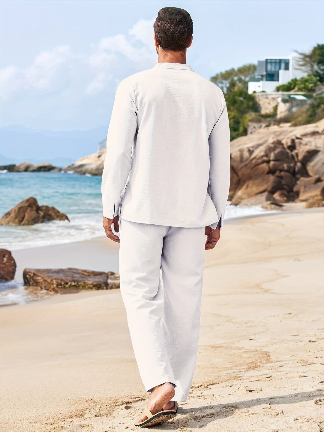 Breathable Summer Henley and Trousers Set for Men - gallery