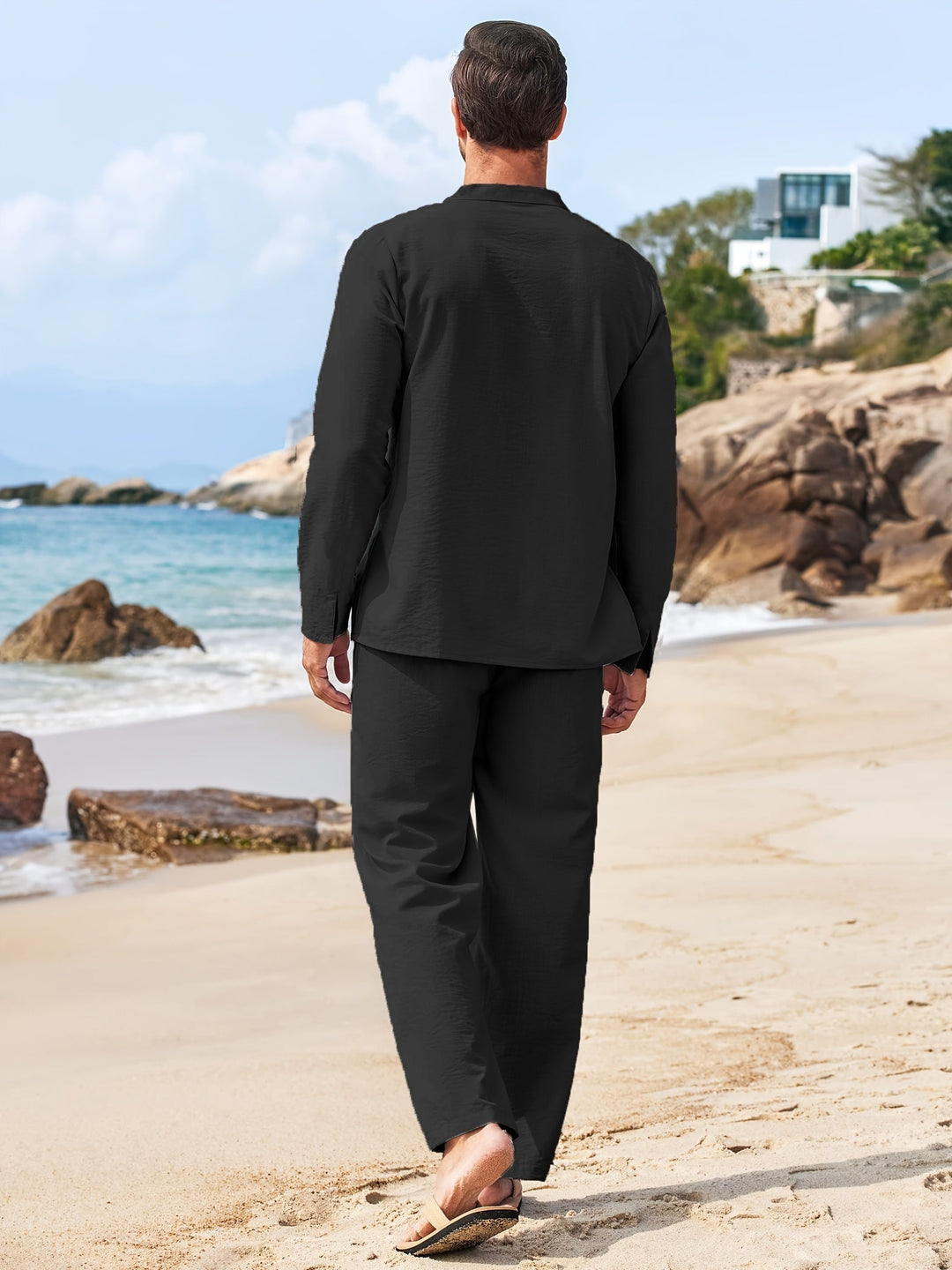 Breathable Summer Henley and Trousers Set for Men - gallery