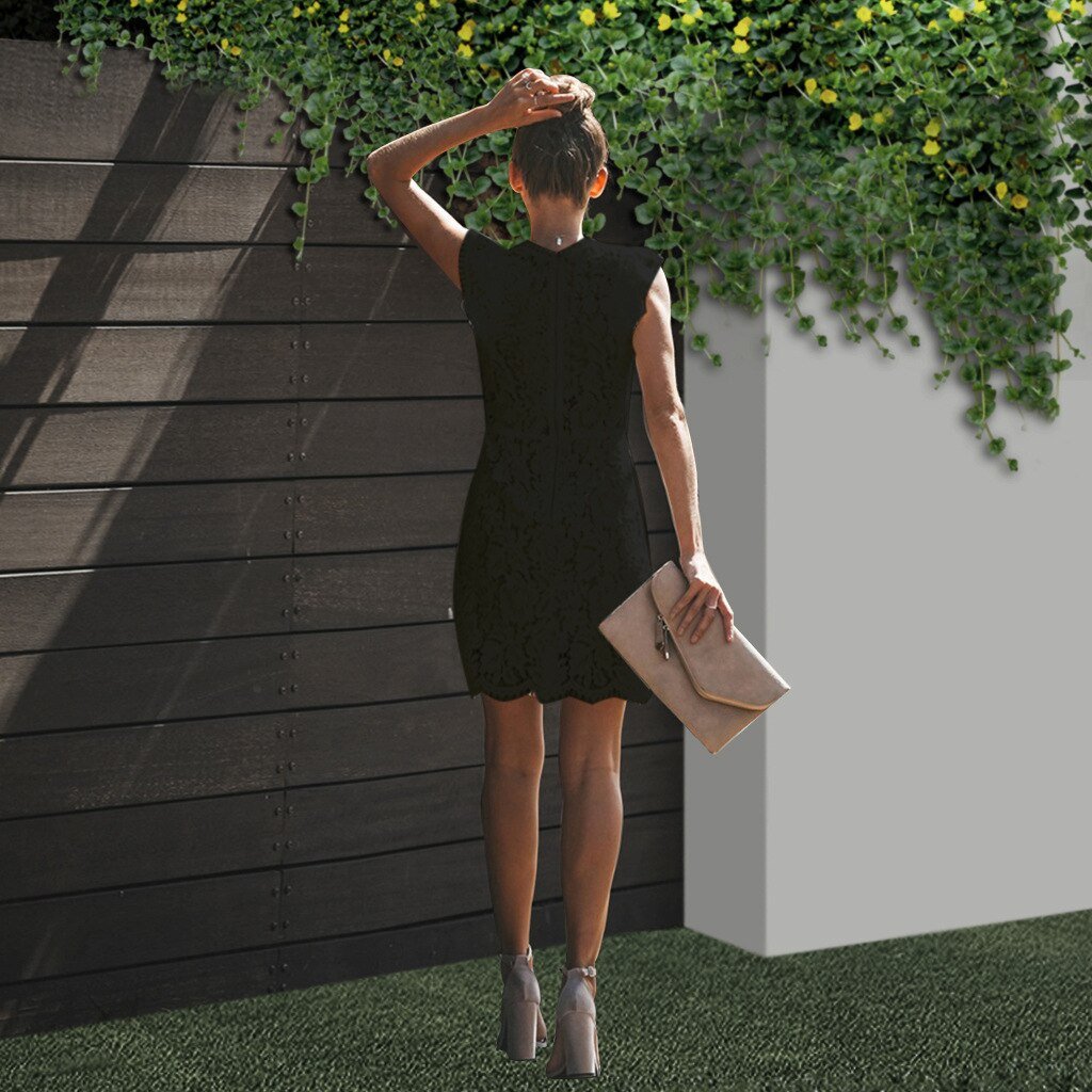 Lace Dress with Delicate Overlay - Women's Evening Style