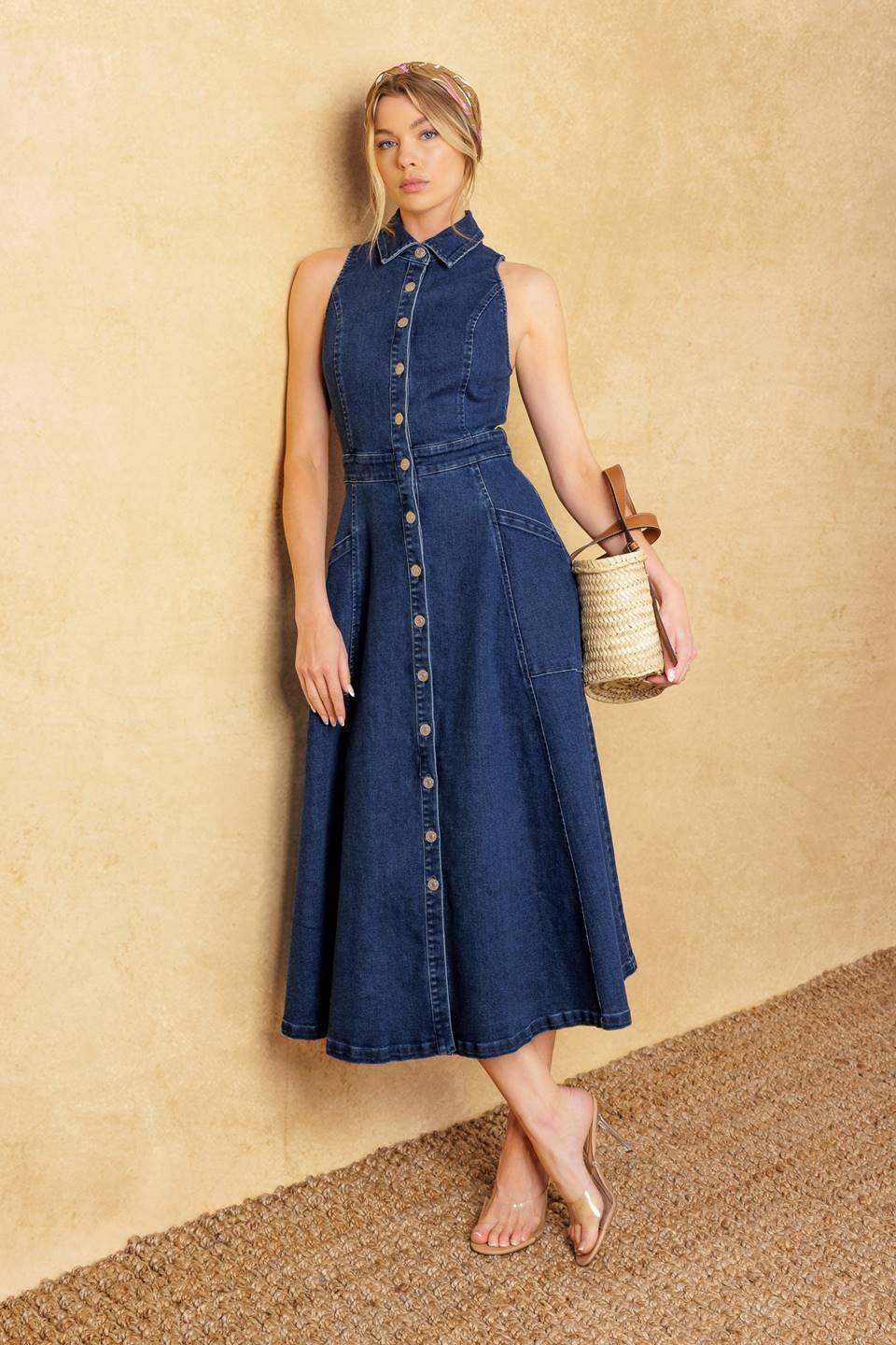 COOL GIRL DENIM MIDI DRESS — gallery