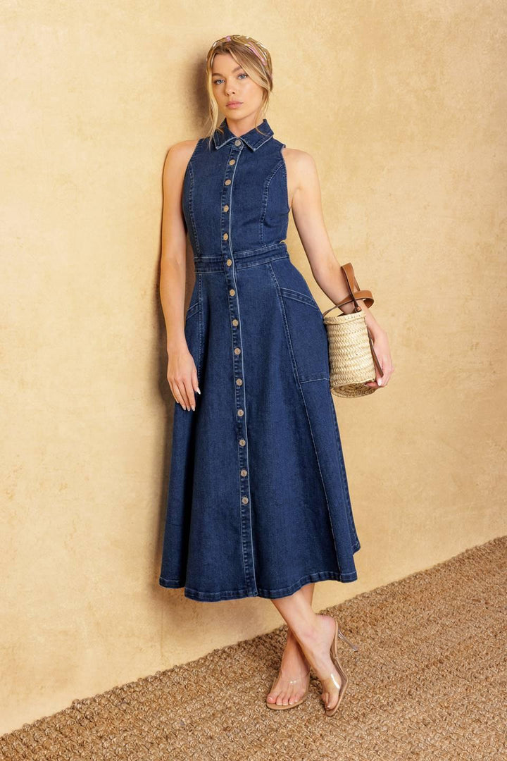 COOL GIRL DENIM MIDI DRESS — gallery