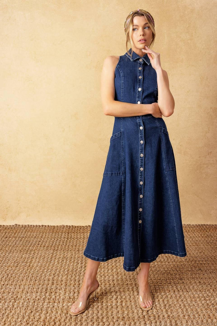COOL GIRL DENIM MIDI DRESS — gallery