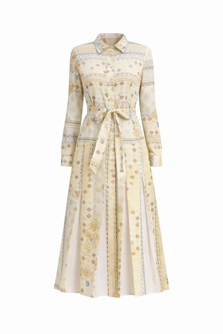 Golden Meadow Pleated Midi Dress
