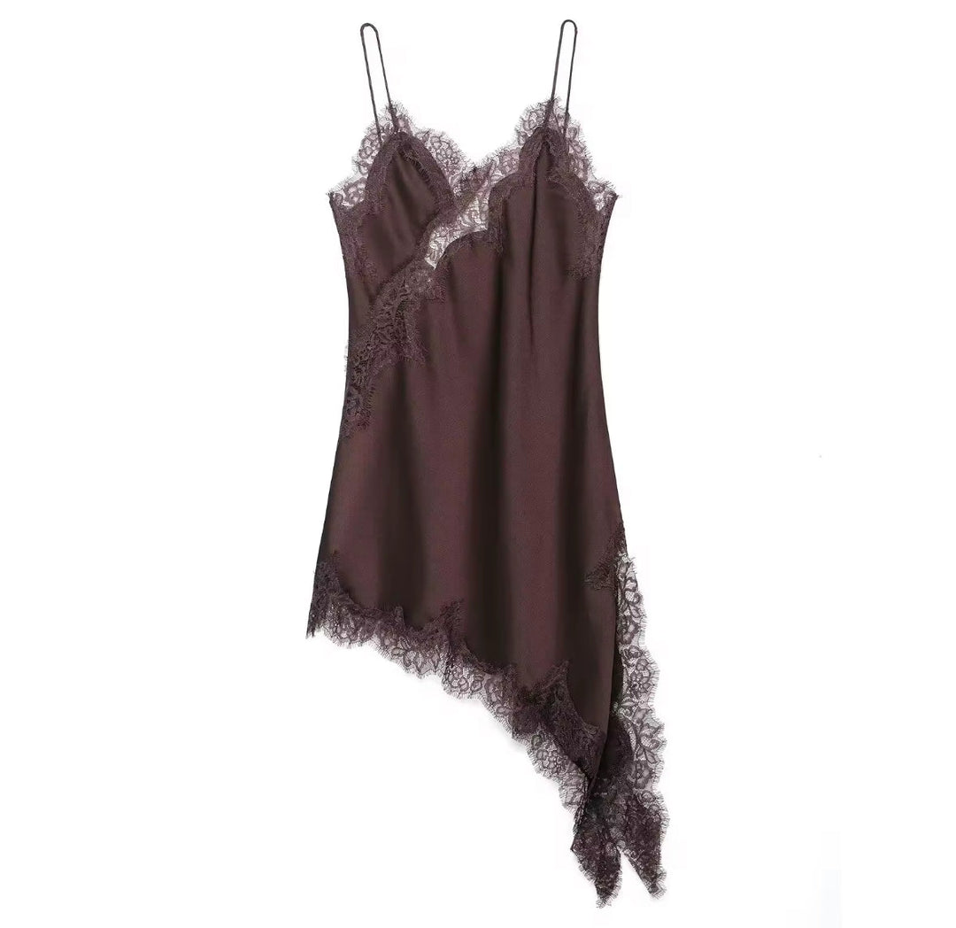 Asymmetric Satin Lace Slip Dress for Women - gallery