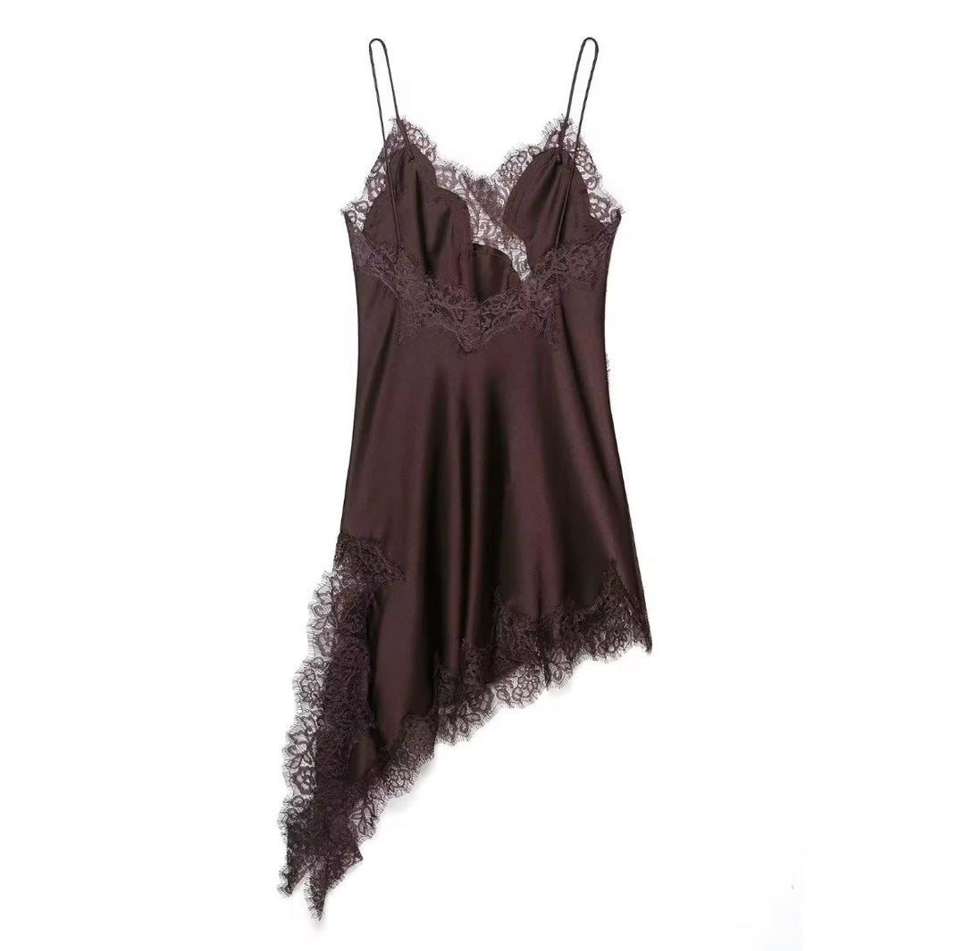 Asymmetric Satin Lace Slip Dress for Women - gallery