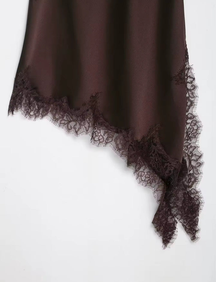 Asymmetric Satin Lace Slip Dress for Women - gallery