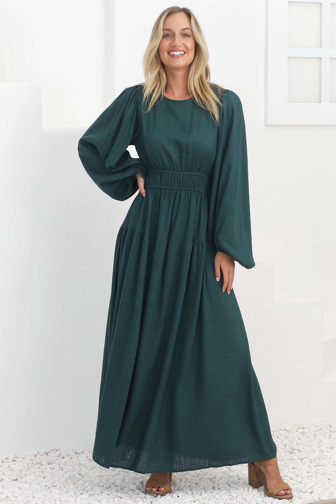 Sheyne Maxi Dress - Long Balloon Sleeve Elasicated Waist A Line Dress in... — gallery