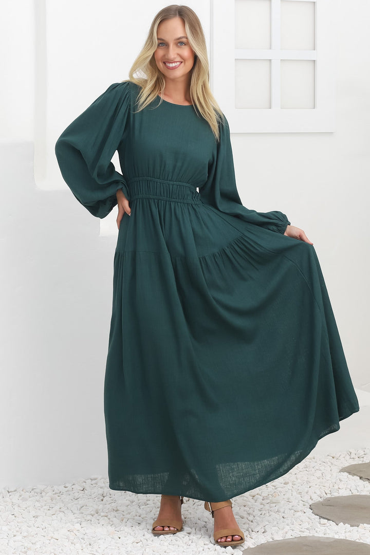 Sheyne Maxi Dress - Long Balloon Sleeve Elasicated Waist A Line Dress in... — gallery