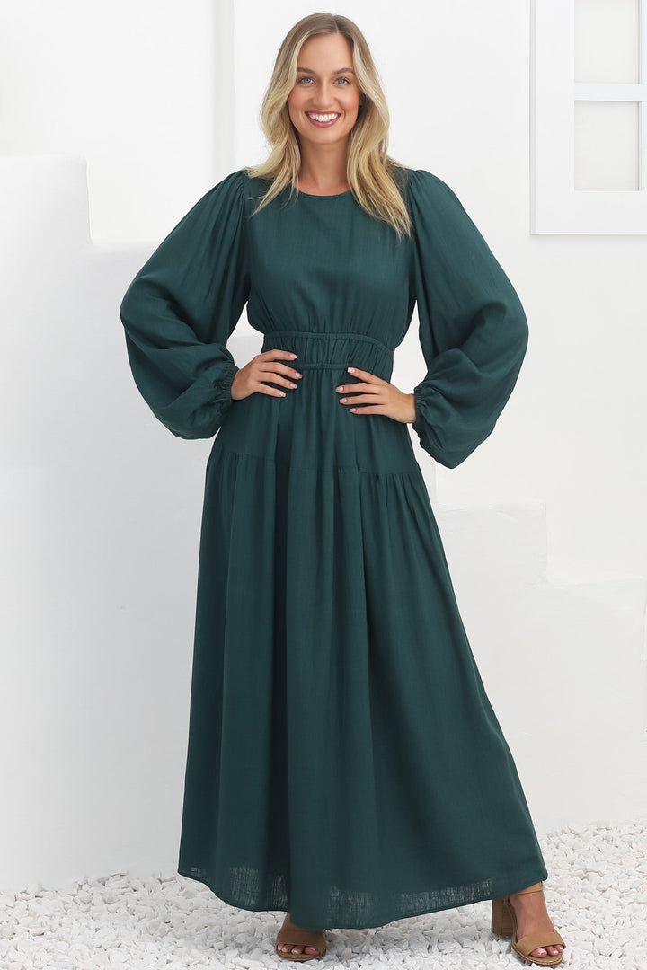 Sheyne Maxi Dress - Long Balloon Sleeve Elasicated Waist A Line Dress in... — gallery