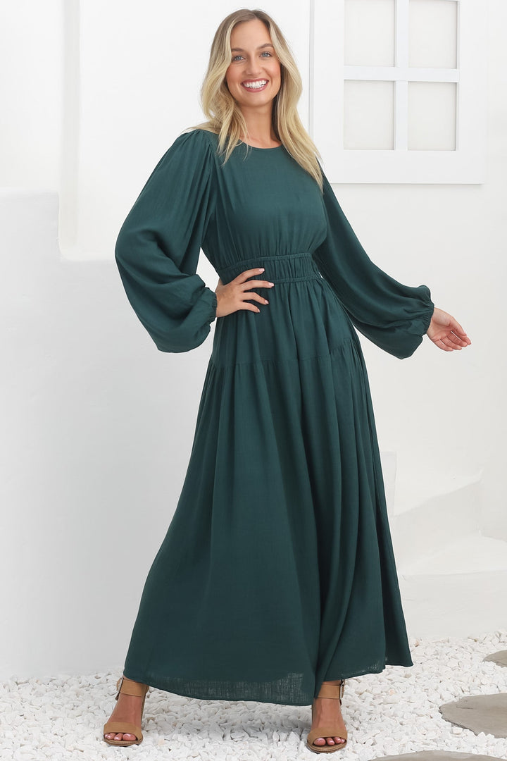 Sheyne Maxi Dress - Long Balloon Sleeve Elasicated Waist A Line Dress in... — gallery