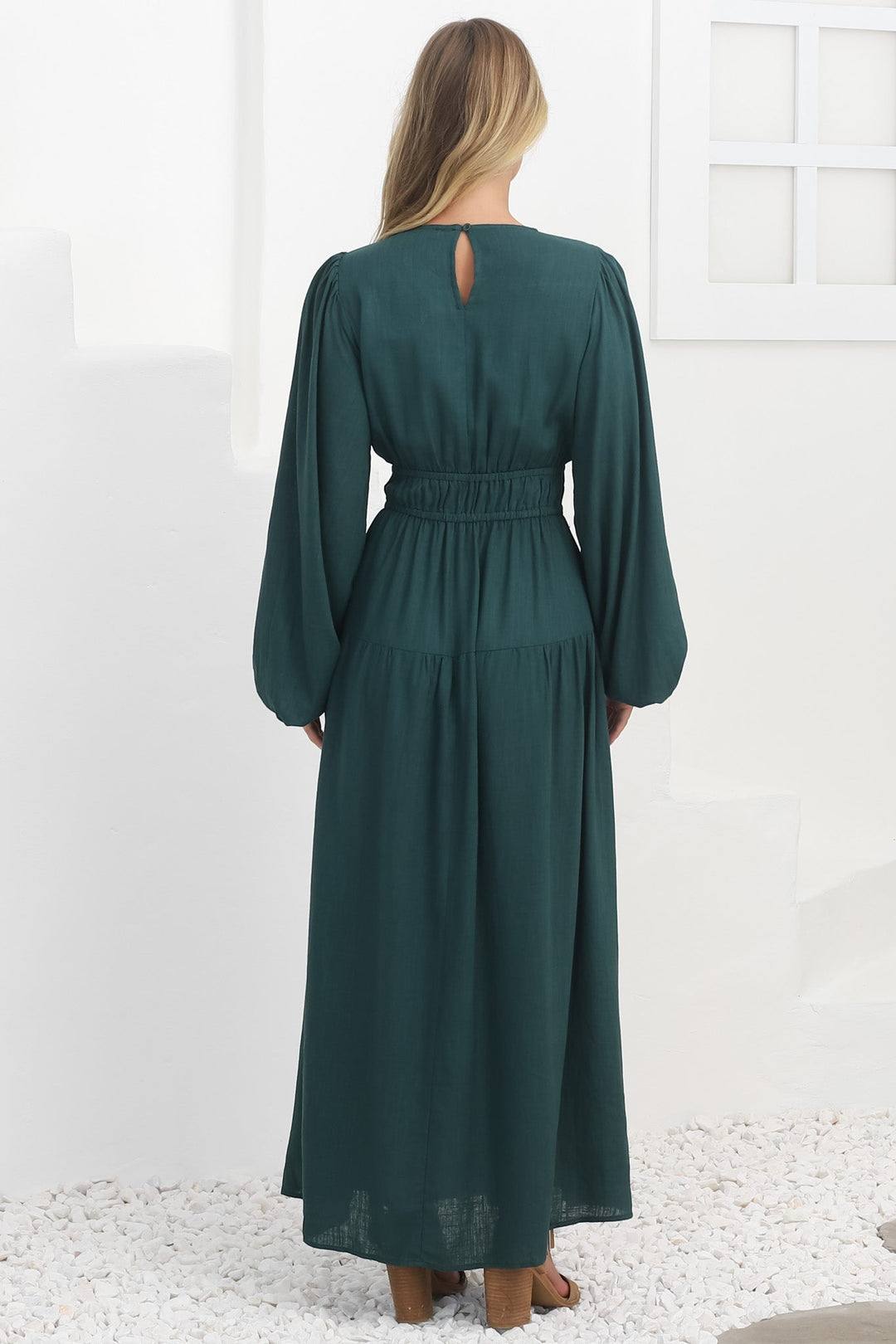 Sheyne Maxi Dress - Long Balloon Sleeve Elasicated Waist A Line Dress in... — gallery