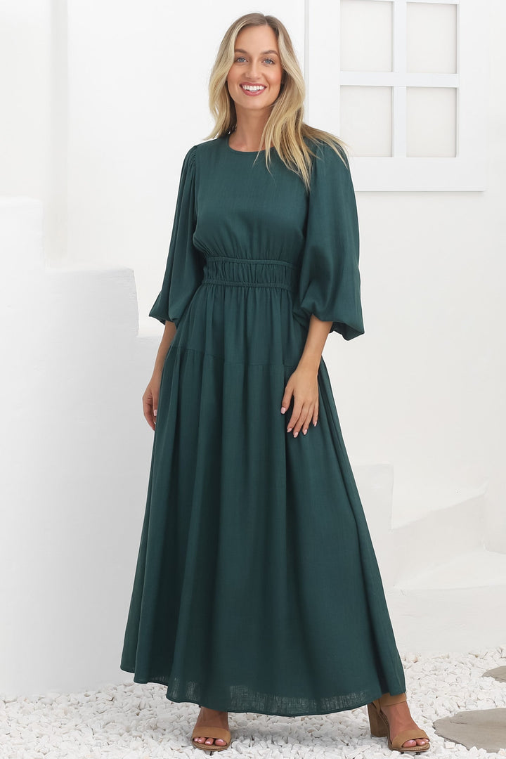 Sheyne Maxi Dress - Long Balloon Sleeve Elasicated Waist A Line Dress in...