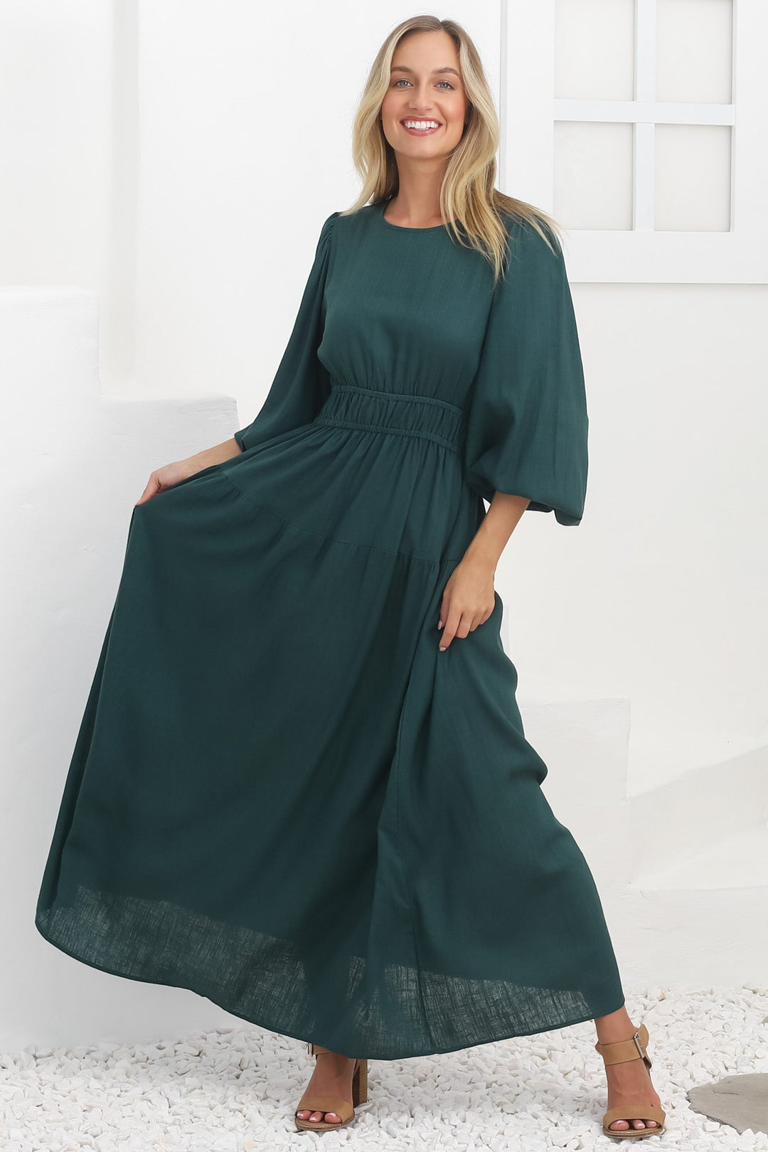 Sheyne Maxi Dress - Long Balloon Sleeve Elasicated Waist A Line Dress in... — gallery