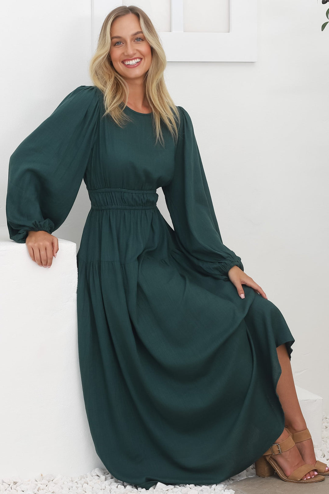 Sheyne Maxi Dress - Long Balloon Sleeve Elasicated Waist A Line Dress in... — gallery