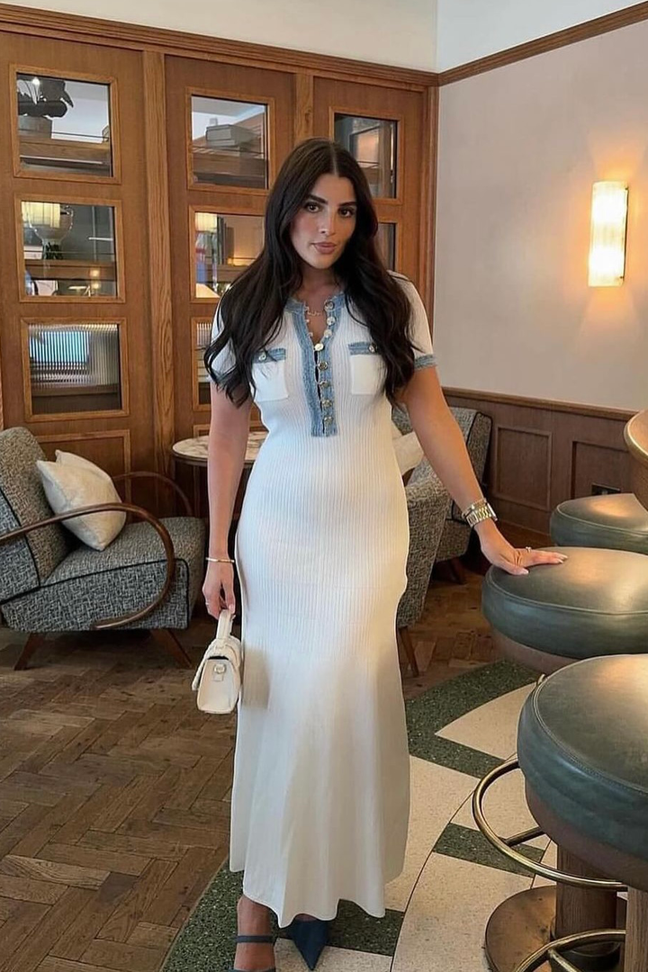 Polo Shirt Dress with Denim Patchwork in Maxi Length