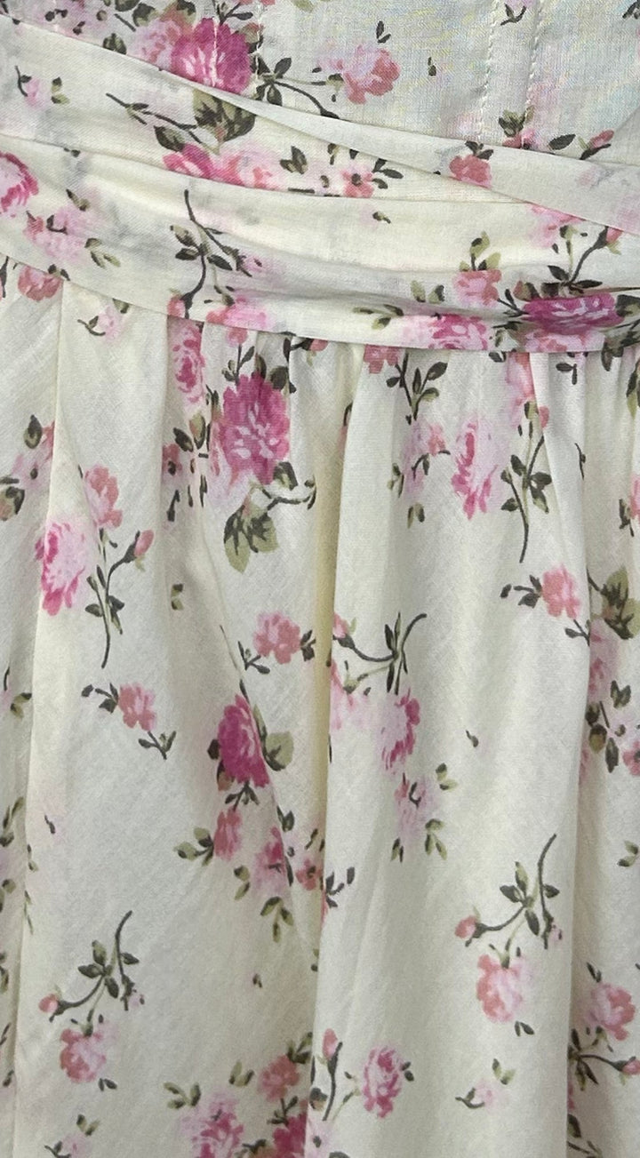 Florienne Floral Corset Flutter Midi Dress - Ivory — gallery