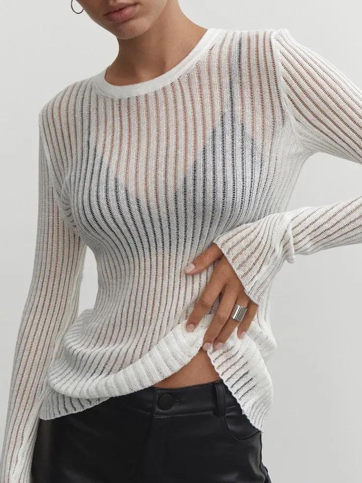 Striped Sheer Blouse with Contemporary Stripe Detail