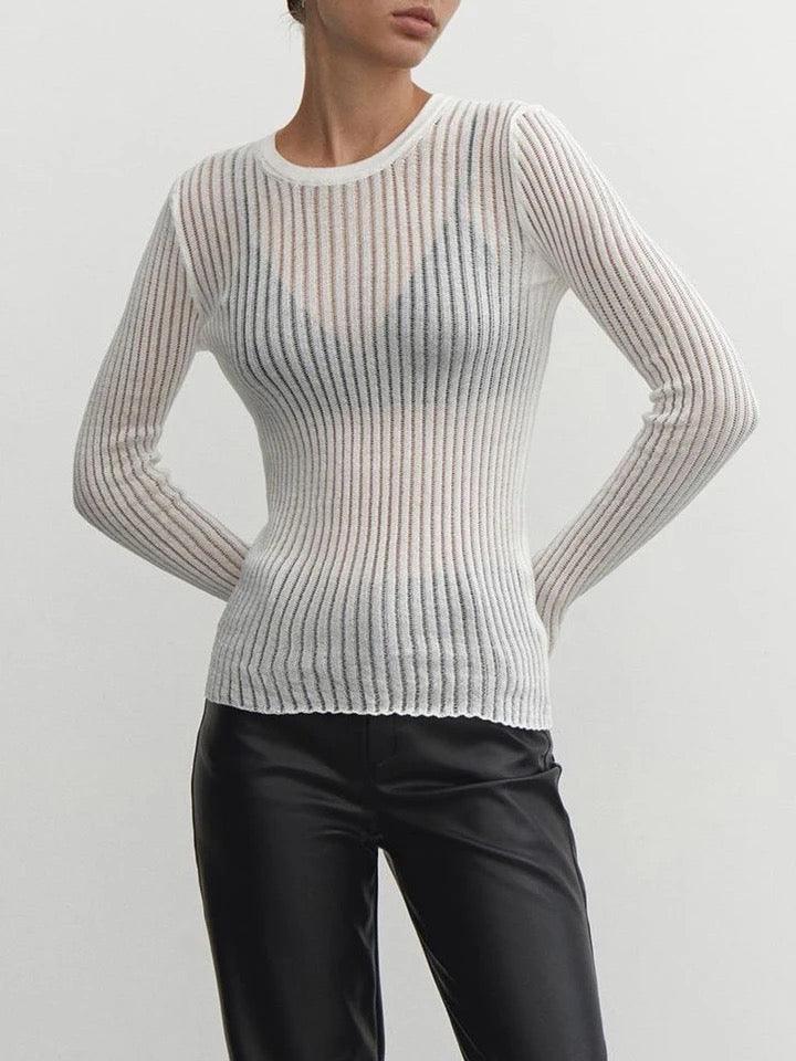 Striped Sheer Blouse with Contemporary Stripe Detail
