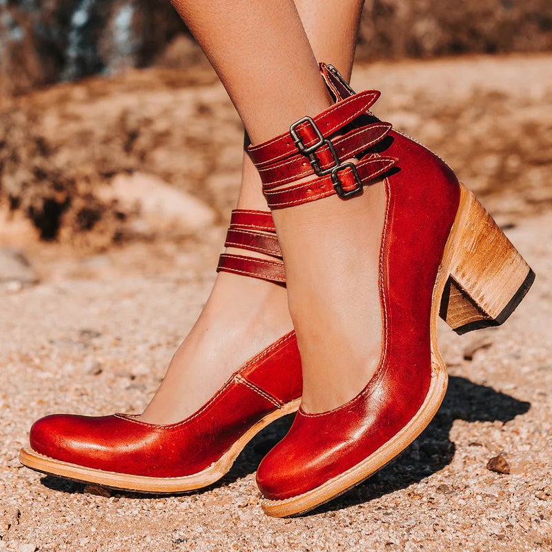 Block-Heel Court Shoes for Women - Classic Leather Look