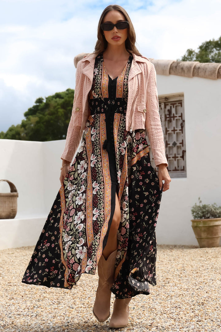 JAASE - Indiana Maxi Dress: Lace Back Shirred Waist A Line Dress with Ha... — gallery