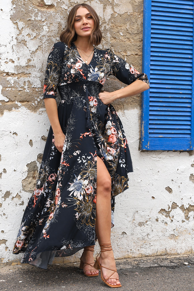 JAASE - Indiana Maxi Dress: Lace Back Shirred Waist A Line Dress with Ha... — gallery