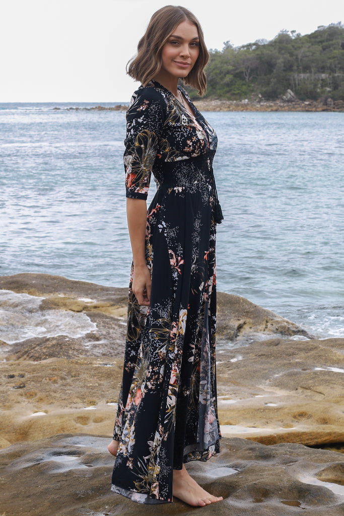 JAASE - Indiana Maxi Dress: Lace Back Shirred Waist A Line Dress with Ha... — gallery