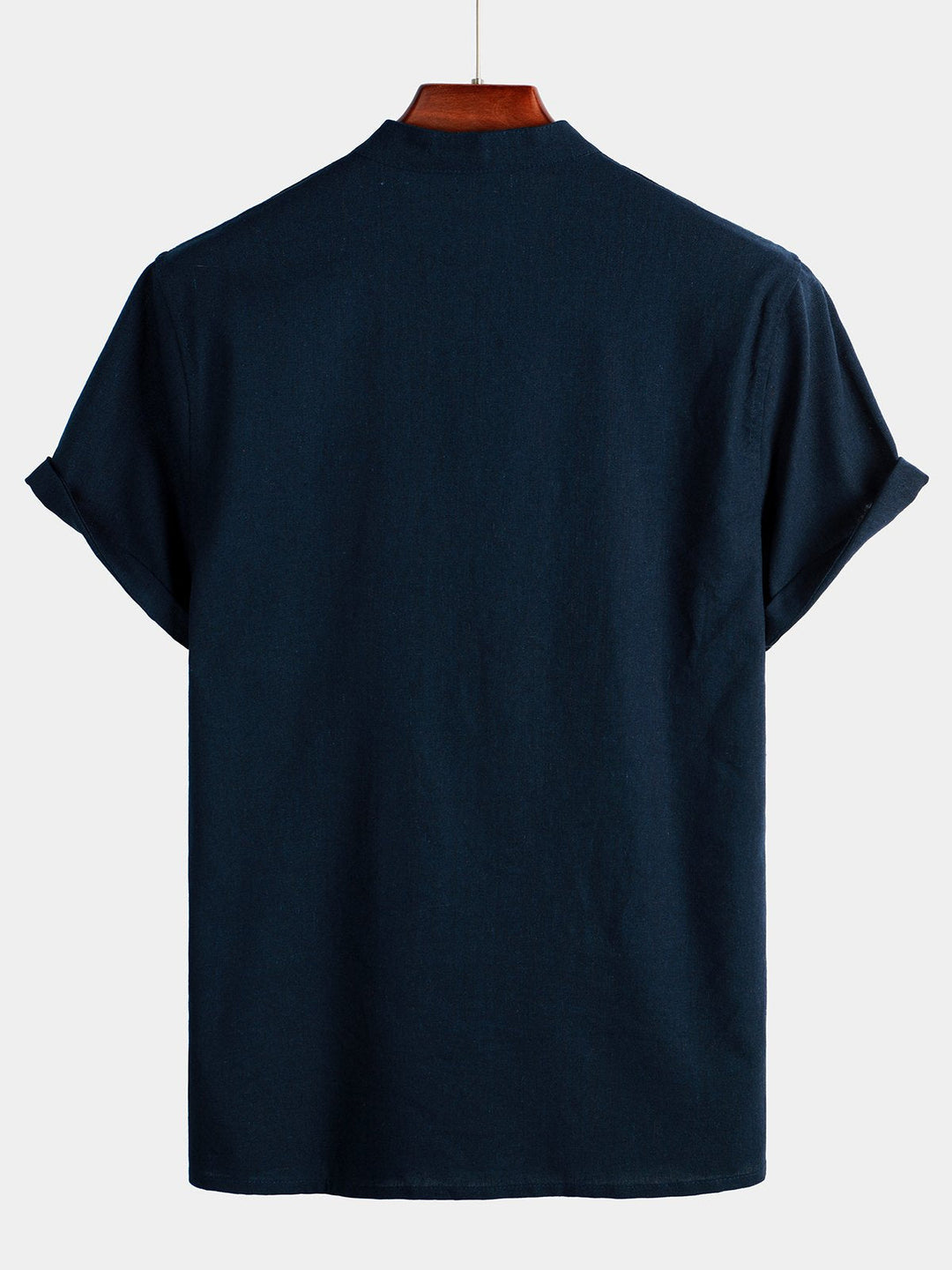 Solid Stand Collar Half-Button Linen Cotton Shirt for Men - color_variant