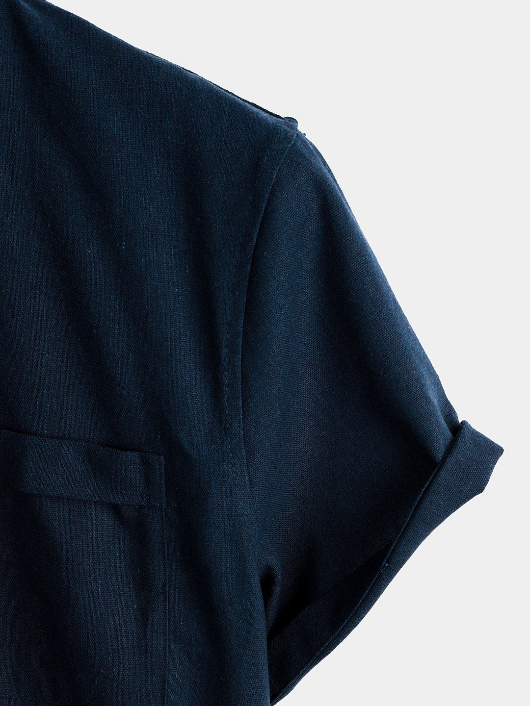 Solid Stand Collar Half-Button Linen Cotton Shirt for Men - color_variant