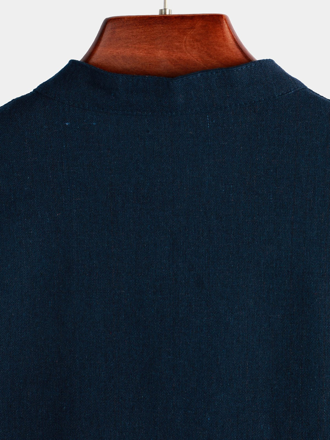 Solid Stand Collar Half-Button Linen Cotton Shirt for Men - color_variant