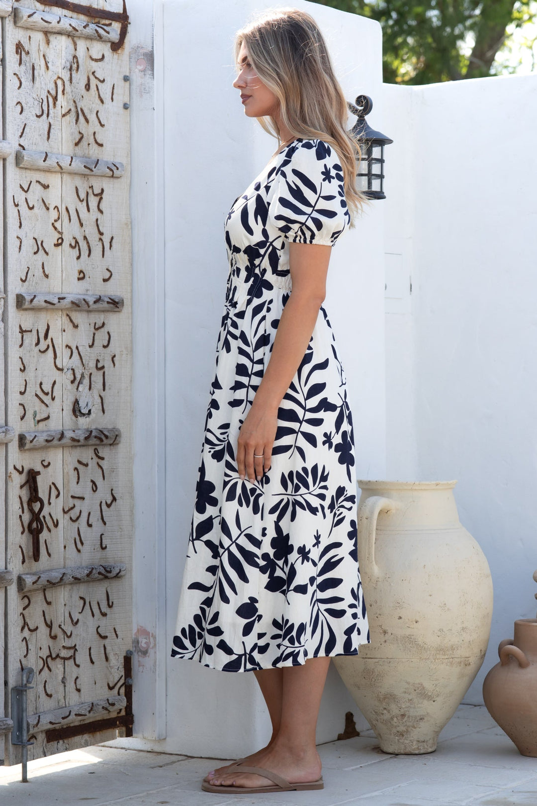Jillie Midi Dress - V Neck Button Down Dress with Pockets in Avaria Print — gallery