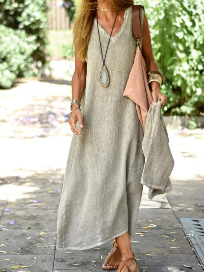 Krishna V-Neck Maxi Dress in a Flowing Woven Fabric