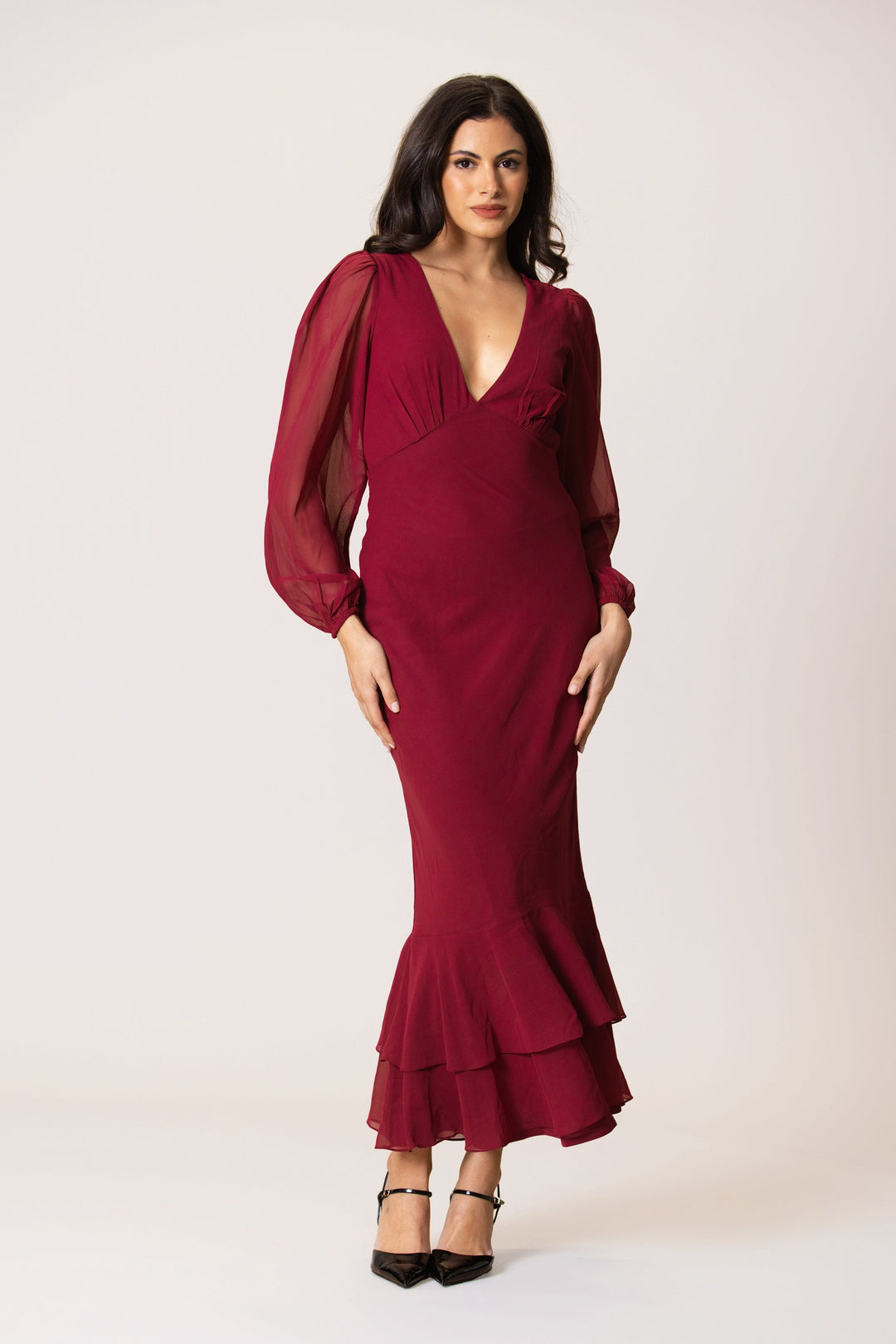 Keziah Chiffon Midaxi Dress in Raspberry for Women