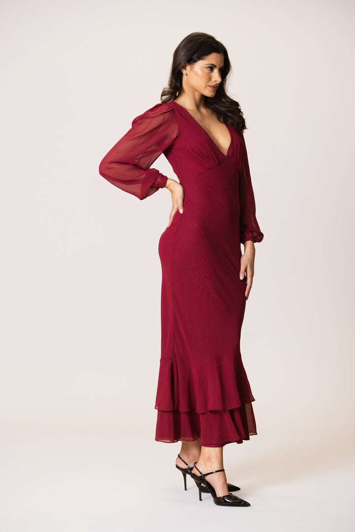 Keziah Chiffon Midaxi Dress in Raspberry for Women - gallery