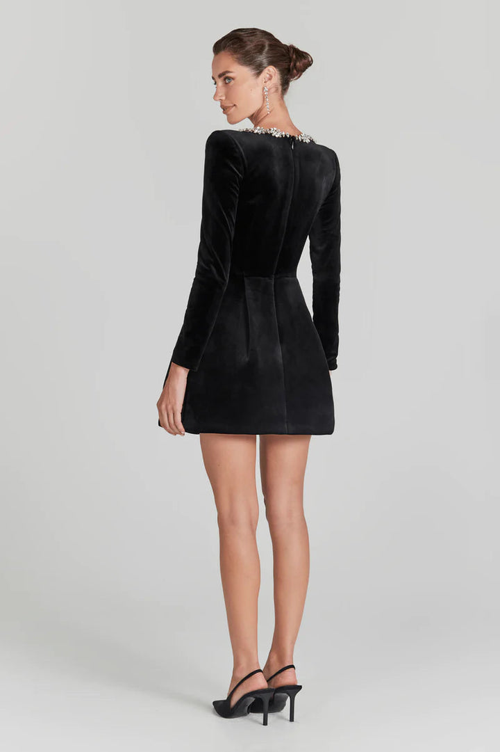 Velvet Square Neckline Dress with Retro-Inspired Design
