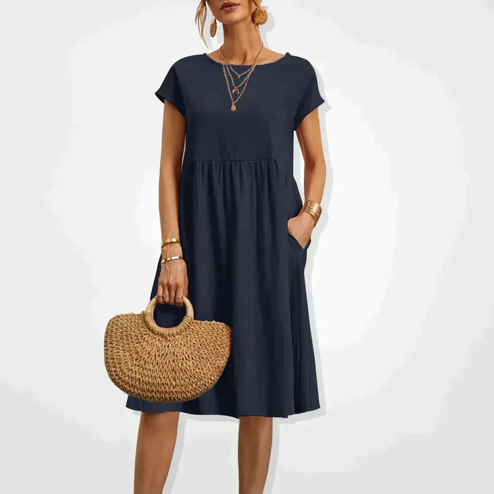 Empire Waist Maxi Dress with Side Pockets for Women