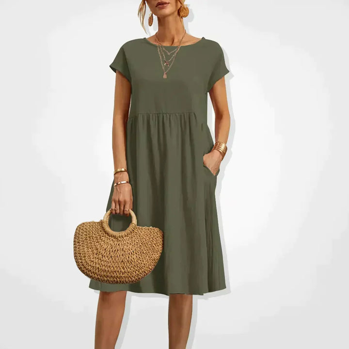 Empire Waist Maxi Dress with Side Pockets for Women