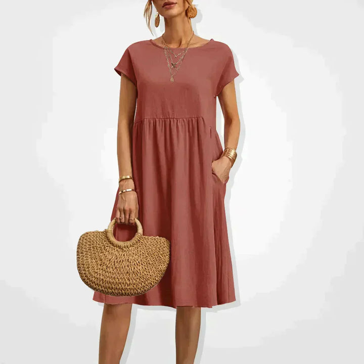 Empire Waist Maxi Dress with Side Pockets for Women